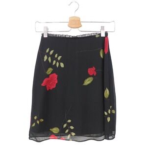 Silvergate Vintage 90s Rose Floral Mesh Mini Skirt Black Red Size S Made in USA